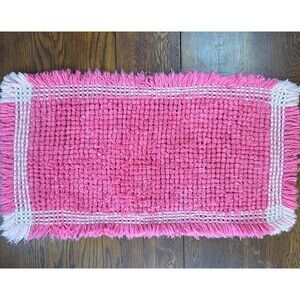1970s Vintage Pink Handmade Soft Fuzzy Fringe Shag Rug Thick Cottage Core 43x23”